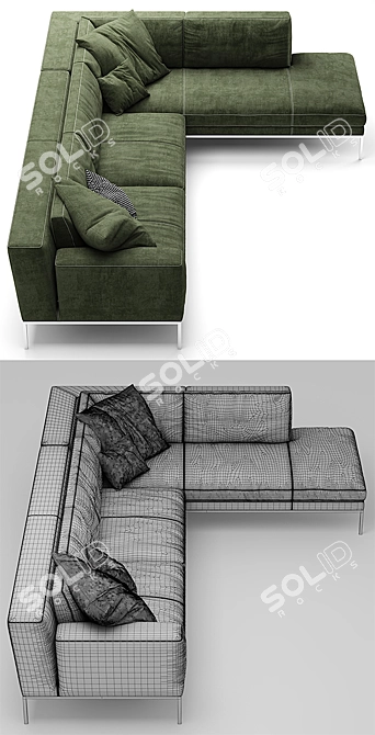 Elegant Italian Sectional Sofa 3D model image 3