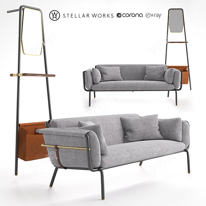 Stellar Works Valet Love Seat 3D model image 1