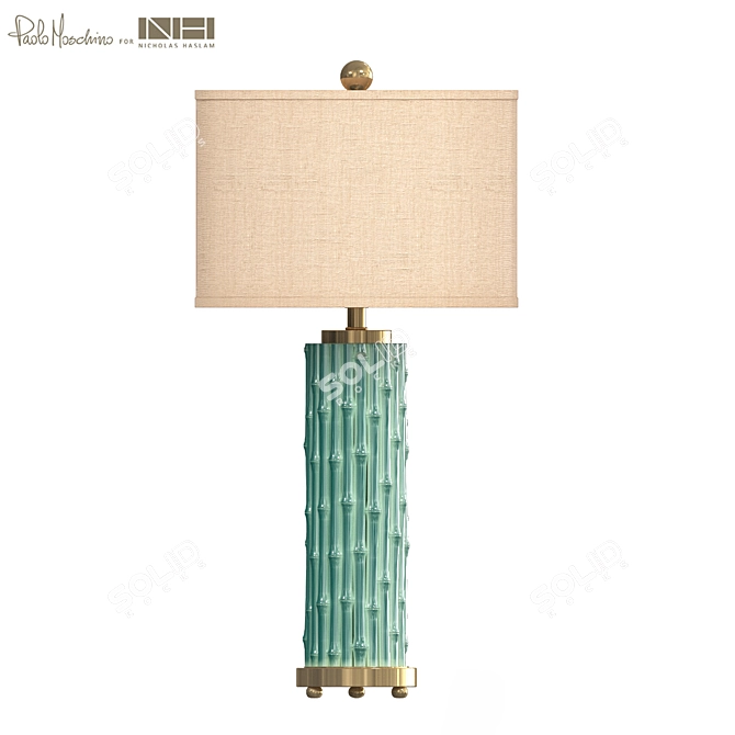 Elegant Teal Glaze Bamboo Table Lamp 3D model image 1