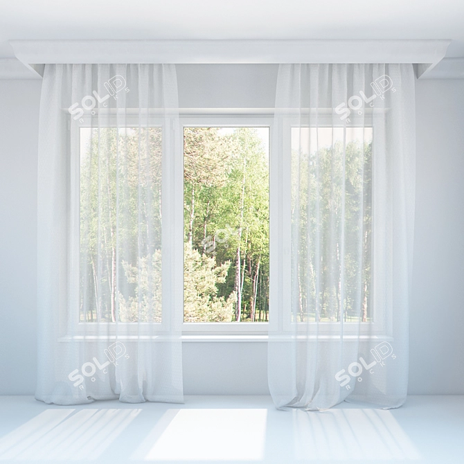 Elegant Sheer Curtains in White and Light Green 3D model image 2