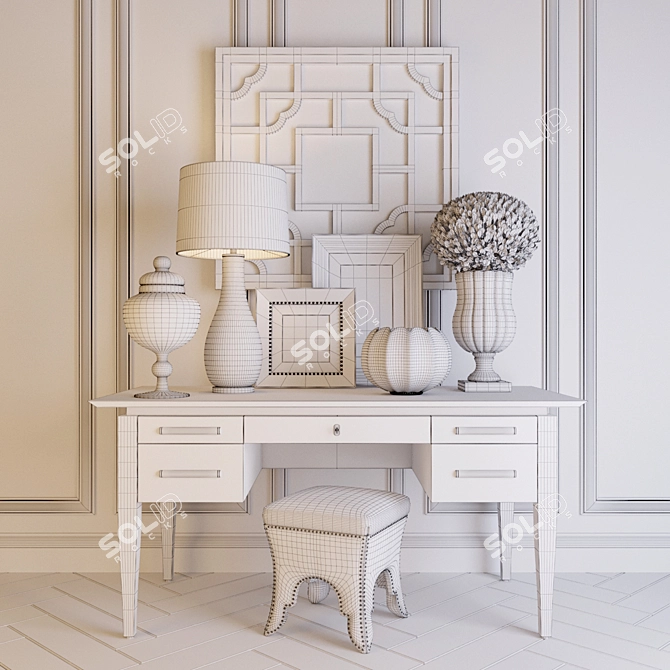 Luxury Interior Set: Table, Mirror, Pouf & Lamp 3D model image 2