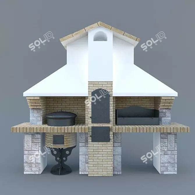 Trio BBQ Brick Stove with Grill & Smokehouse 3D model image 1