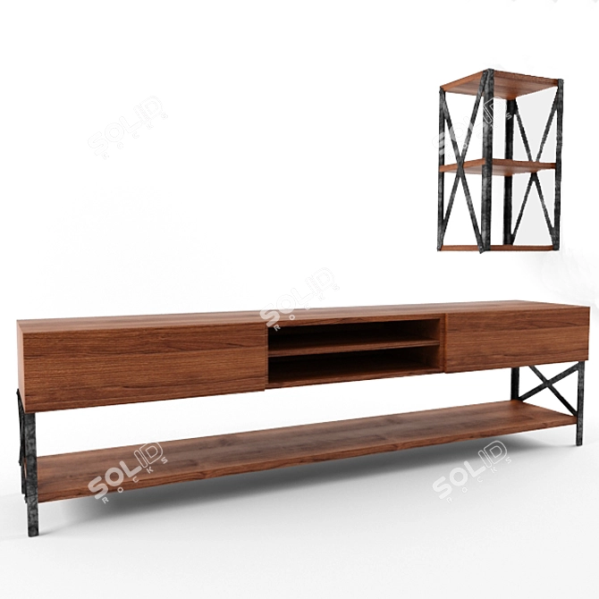 Modern Metal TV Unit with Shelf 3D model image 1