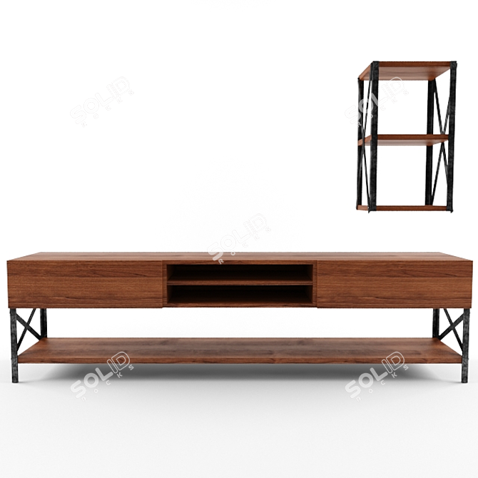 Modern Metal TV Unit with Shelf 3D model image 2