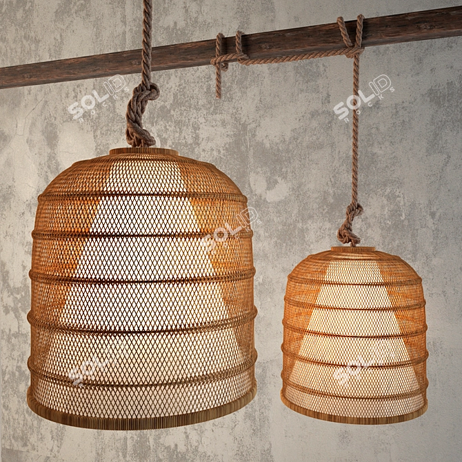 Rustic Bamboo Dome Lamp 3D model image 1