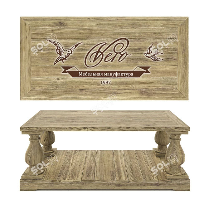 Vintage Coffee Table: LxBxH 1200x600x450 3D model image 1