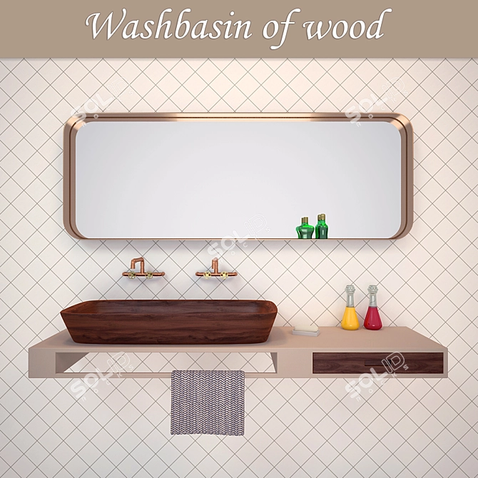 Elegant Shell Wood Washbasin 3D model image 3