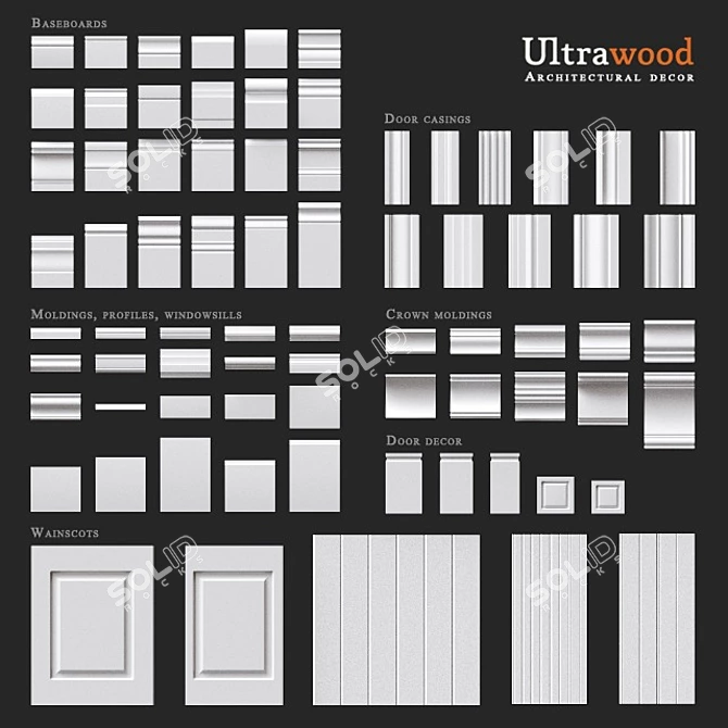 Ultimate Wood Molding Kit: 75 Elements, Perfect for Spline Paths 3D model image 1