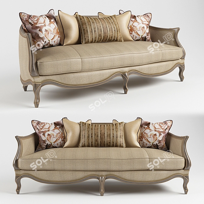 Carved Wood Frame Sofa 3D model image 1