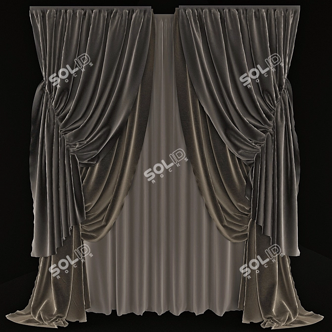 Luxury Velvet Curtain 3D model image 1
