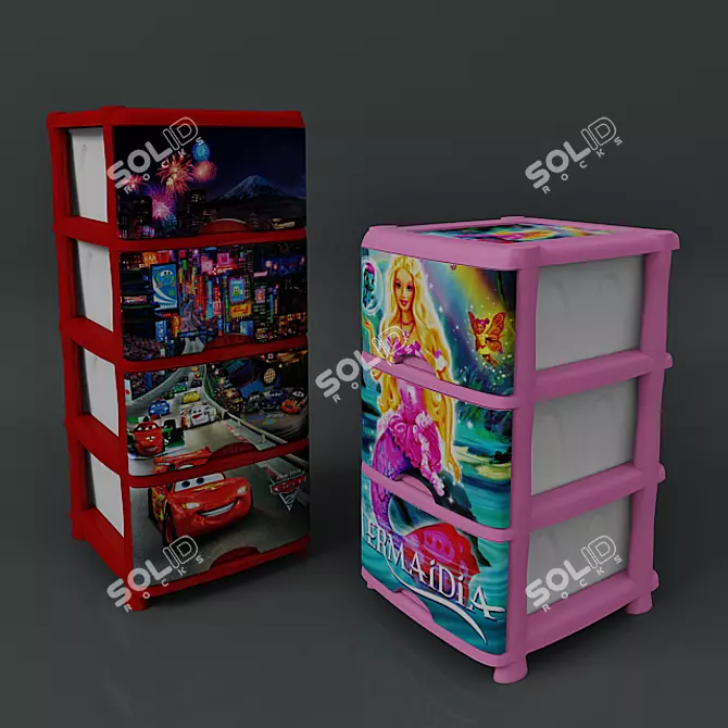 Kids Plastic Toy Drawer 3D model image 1