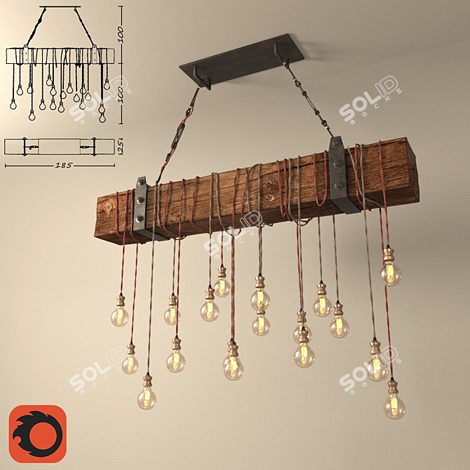 DIY Wooden Beam Chandelier 3D model image 1