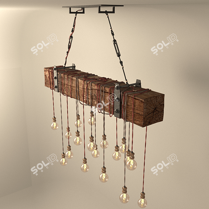 DIY Wooden Beam Chandelier 3D model image 3