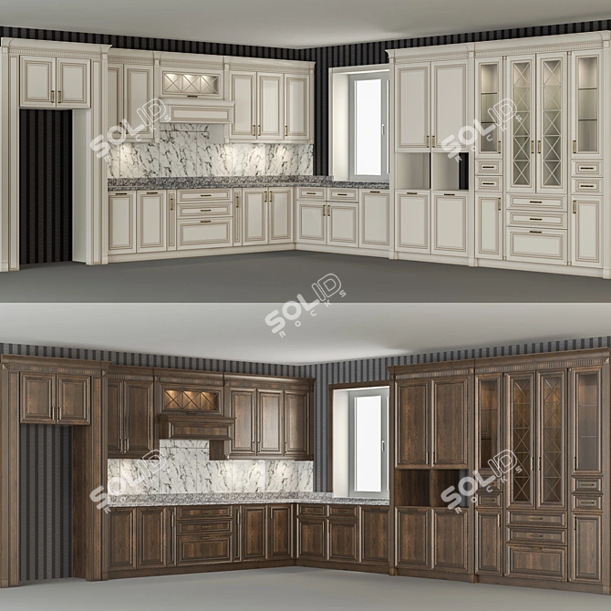 Kitchen Set: Custom-Made Modern Classic  Beautifully Crafted in Alder Wood 3D model image 1