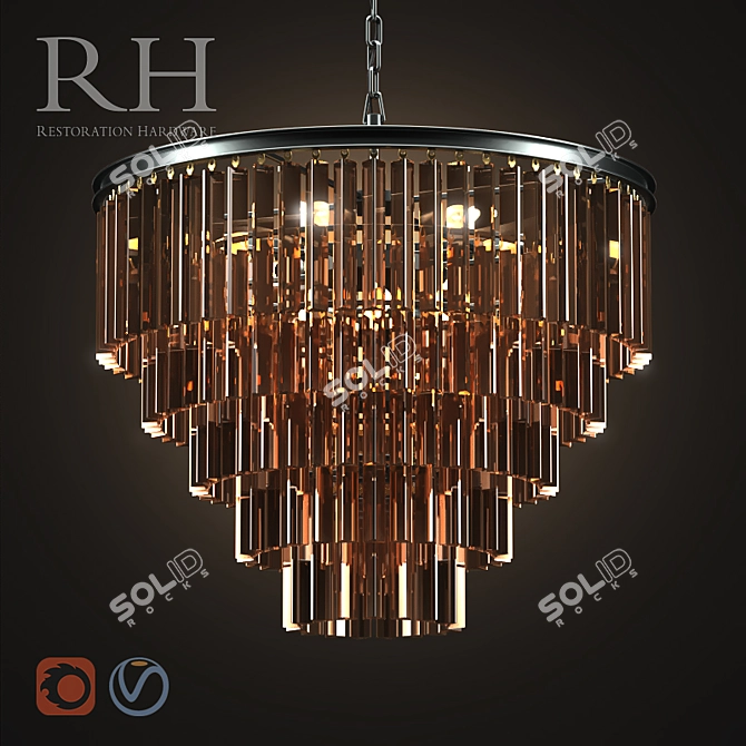 1920s Odeon Smoke 600: Vintage-inspired RH Chandelier 3D model image 1