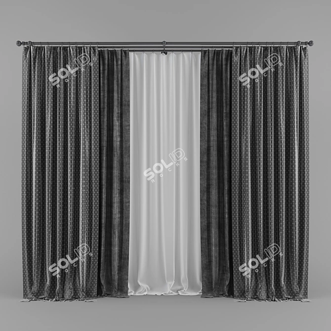 Classic Black Curtain 66 inches 3D model image 1