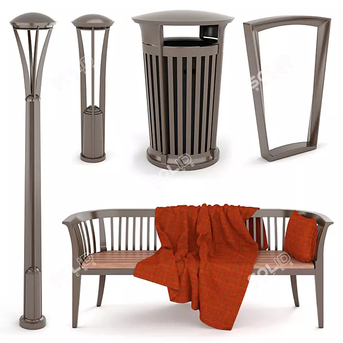 Concord Collection: Benches, Urns, Bike Racks & Lights 3D model image 1