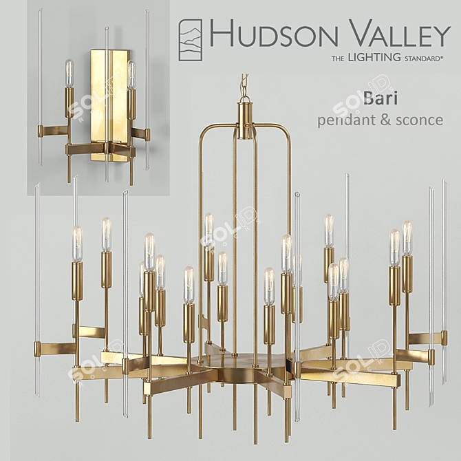 Bronze Loft Chandelier & Sconces 3D model image 1