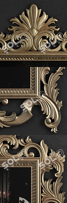 Elegant Gold Carved Rectangular Mirror 3D model image 2