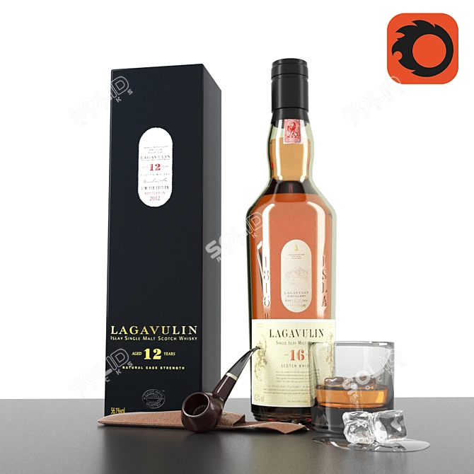 Lagavulin Gift Set: Bottle, Box, Glass, Pipe, Case 3D model image 1