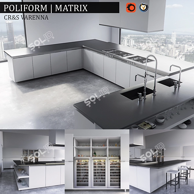 Stylish Varenna Matrix Kitchen 3D model image 1