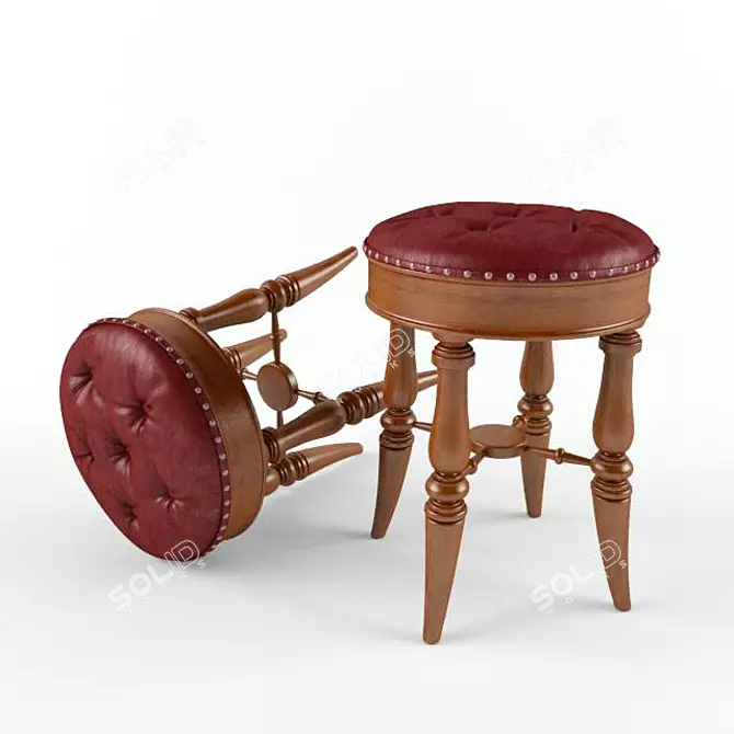 Classic Wooden Stool 3D model image 2