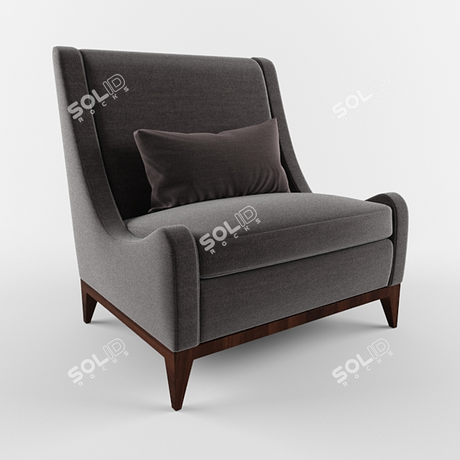 Walnut Wood Armchair - Standard Size 3D model image 2