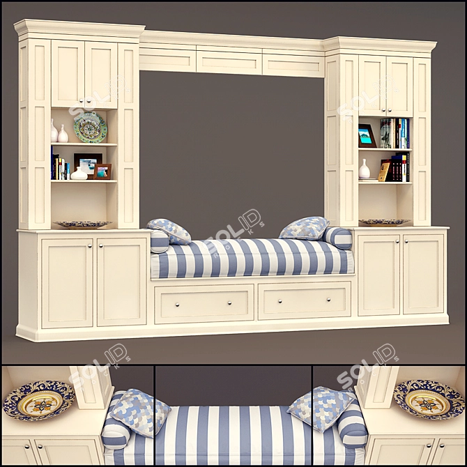 Window Sofa with Built-in Cabinets 3D model image 1