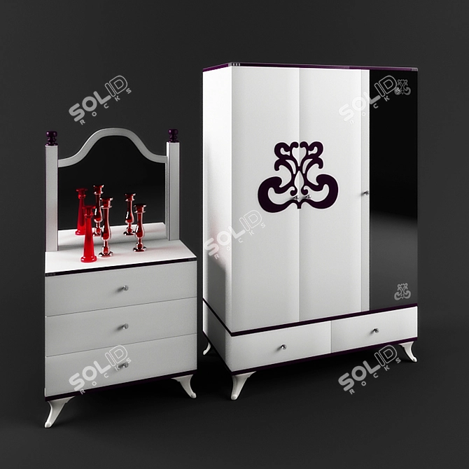 Calimera Cute Collection: Bed, Nightstand, Wardrobes, and Dresser 3D model image 3