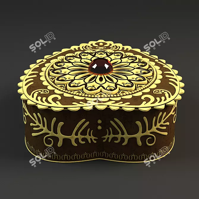 Title: Birch Bark 'Heart' Casket with Amber | Miniature Jewelry Box 3D model image 3