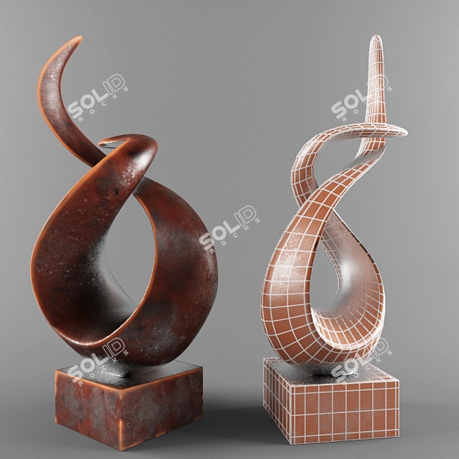 Bronze Abstract Metal Statue 3D model image 2