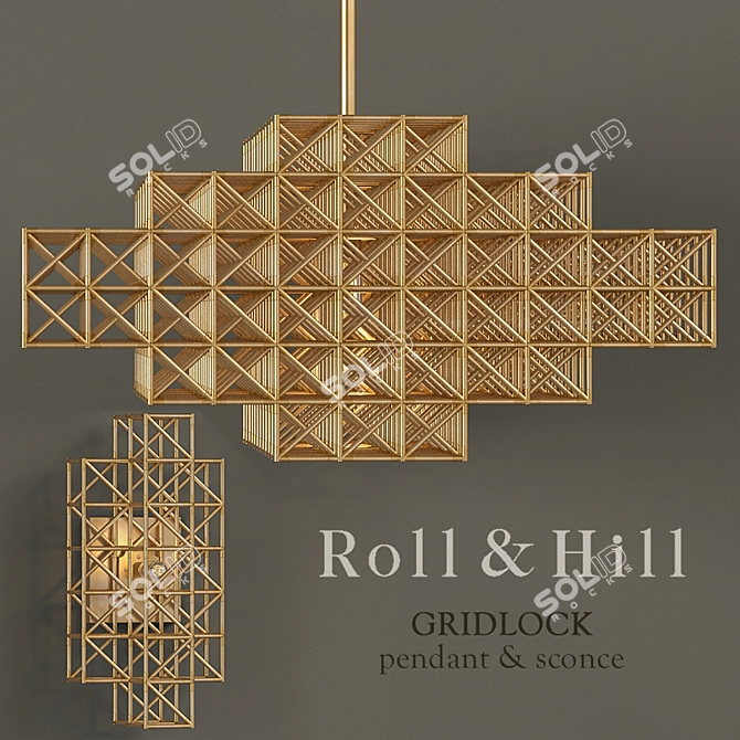 Bronze Geometric Pendant & Sconce 3D model image 1