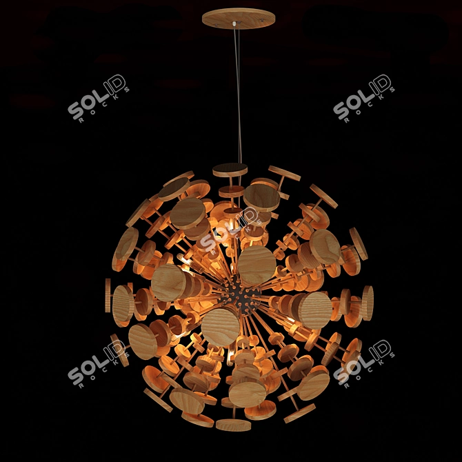 Eco-Design Wooden Sphere Chandelier 3D model image 1