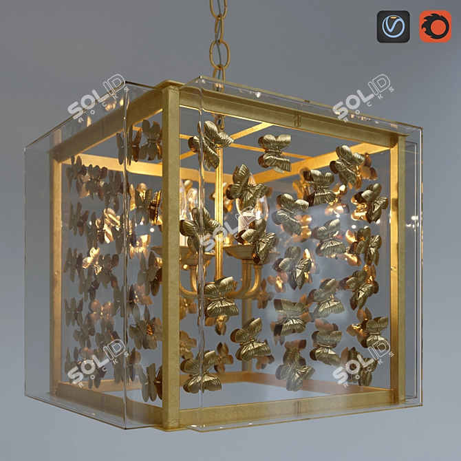 Elegant Gilded Butterfly Chandelier 3D model image 1