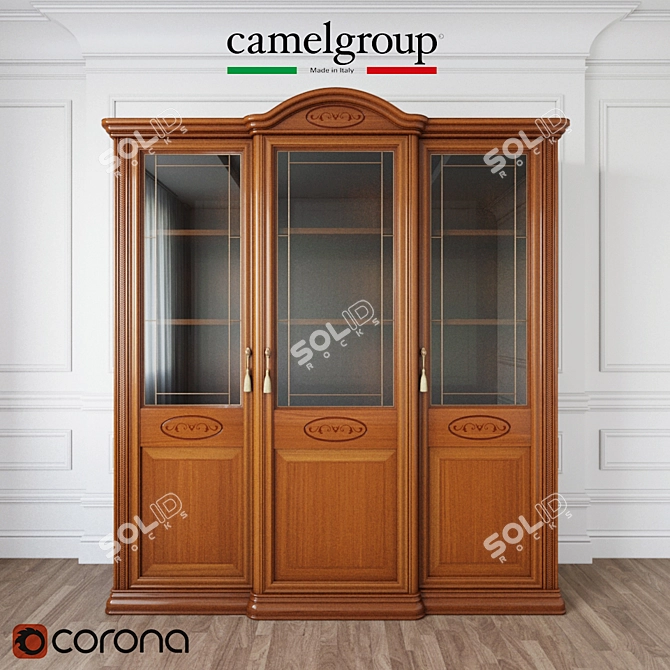 Italian Three-Door Glass Display Cabinet 3D model image 1