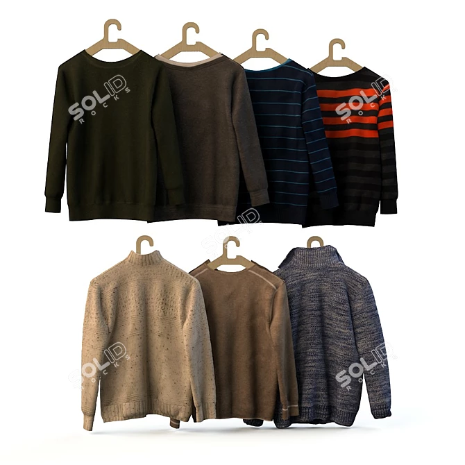 Men's Pullover Assortment: Striped, Regular Fit & More 3D model image 2