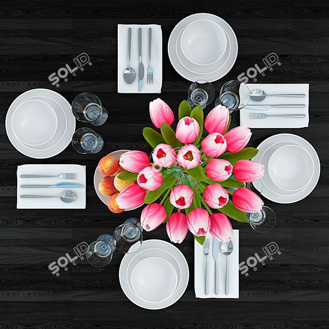 Tulip Table Setting with Peach Vase 3D model image 2