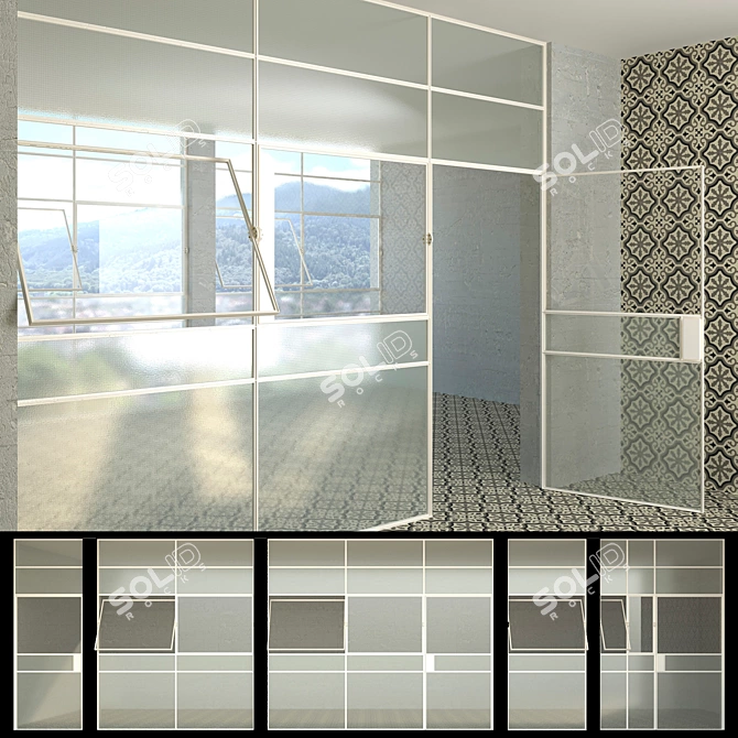 5-Piece Wired Glass Window and Door Set 3D model image 1