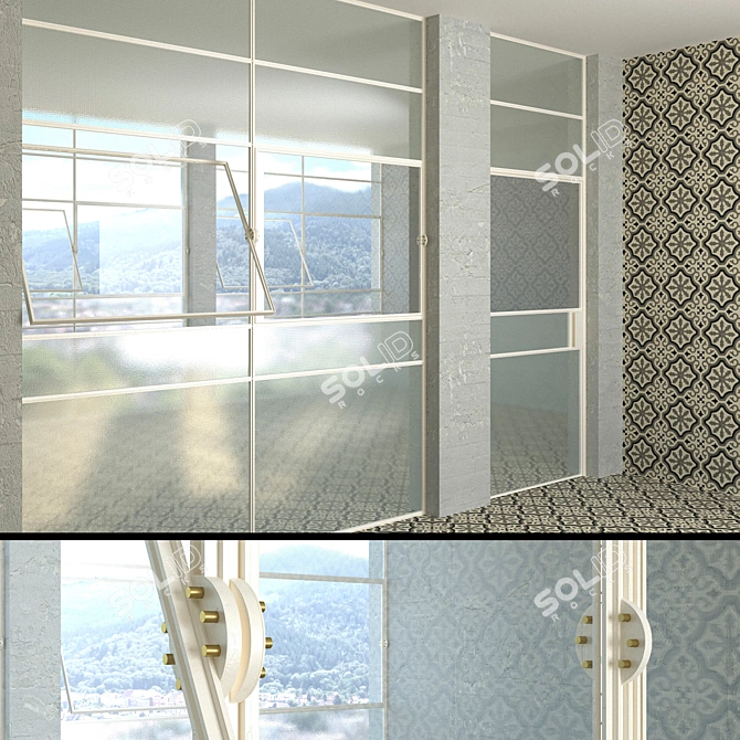 5-Piece Wired Glass Window and Door Set 3D model image 2