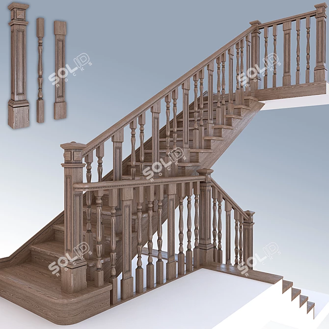 Classic Oak Stairs 3D model image 1