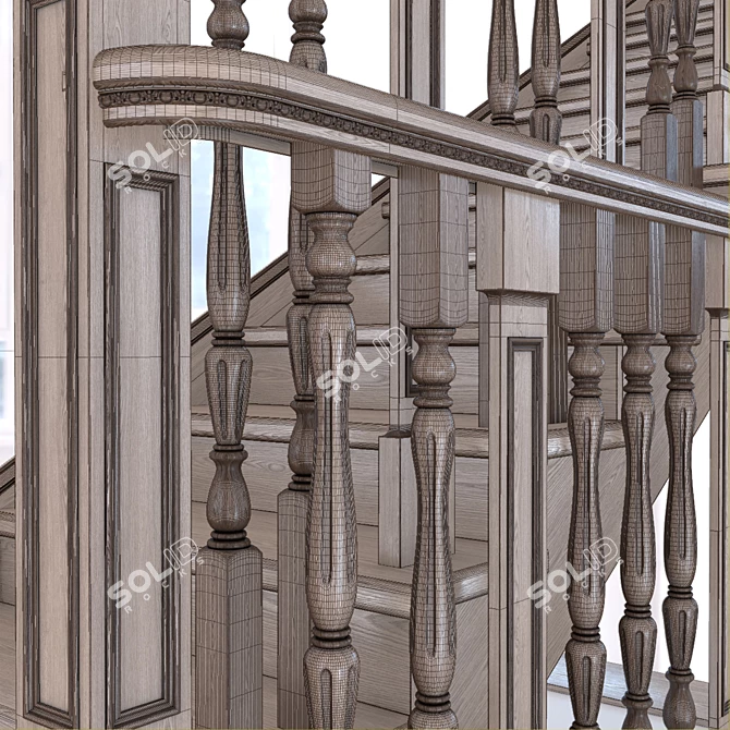 Classic Oak Stairs 3D model image 3