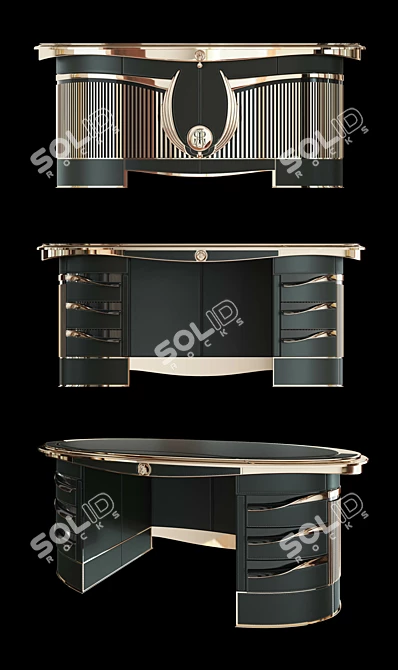 Oval Luxury Desk with Drawers & Penholder | PARS Collection 3D model image 2