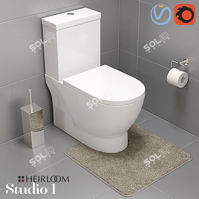 Elegant Studio 1 Toilet Suite 3D model image 1