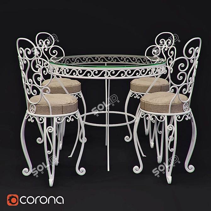 Elegant Wrought Iron Dining Set 3D model image 1