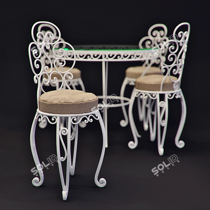 Elegant Wrought Iron Dining Set 3D model image 2