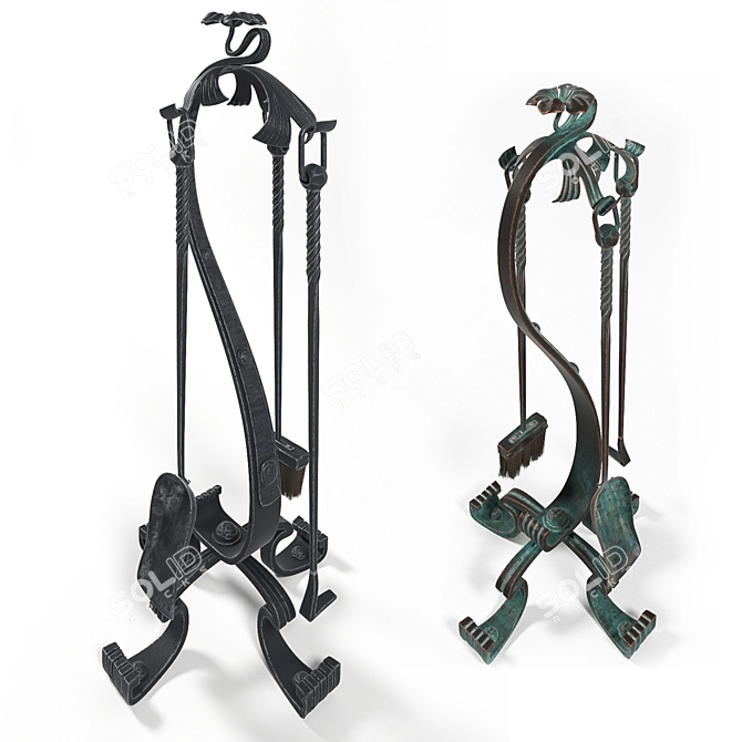 Elegant Iron Fireplace Accessories 3D model image 1