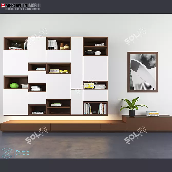 Modern Floating Bookcase with Optional LED Light 3D model image 1