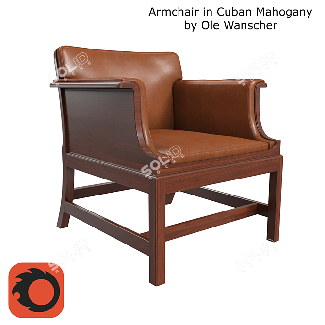 Cuban Mahogany Armchair: Scandinavian Elegance 3D model image 1