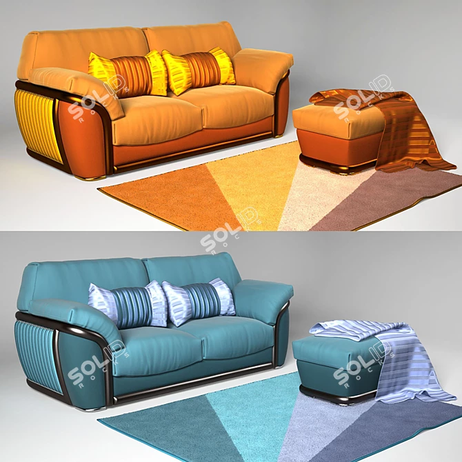 Modern Two-Tone Sofa with Ottoman 3D model image 1