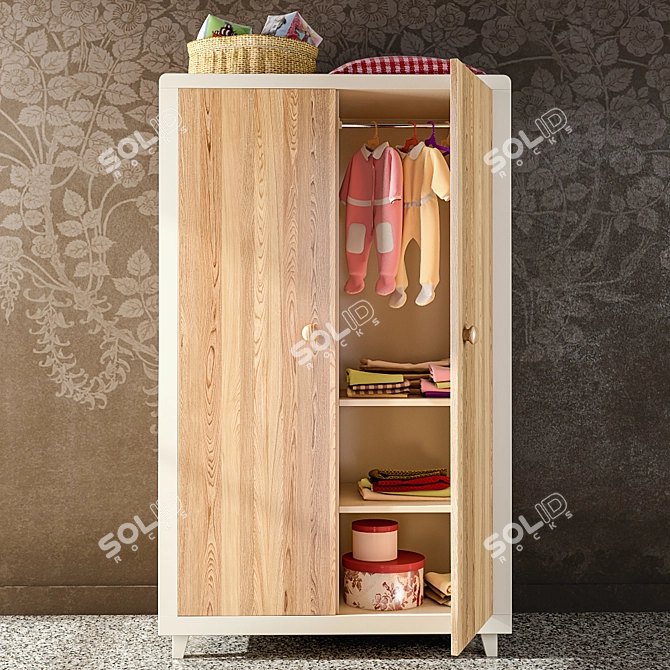  Anouk Oak Wooden Wardrobe 3D model image 1